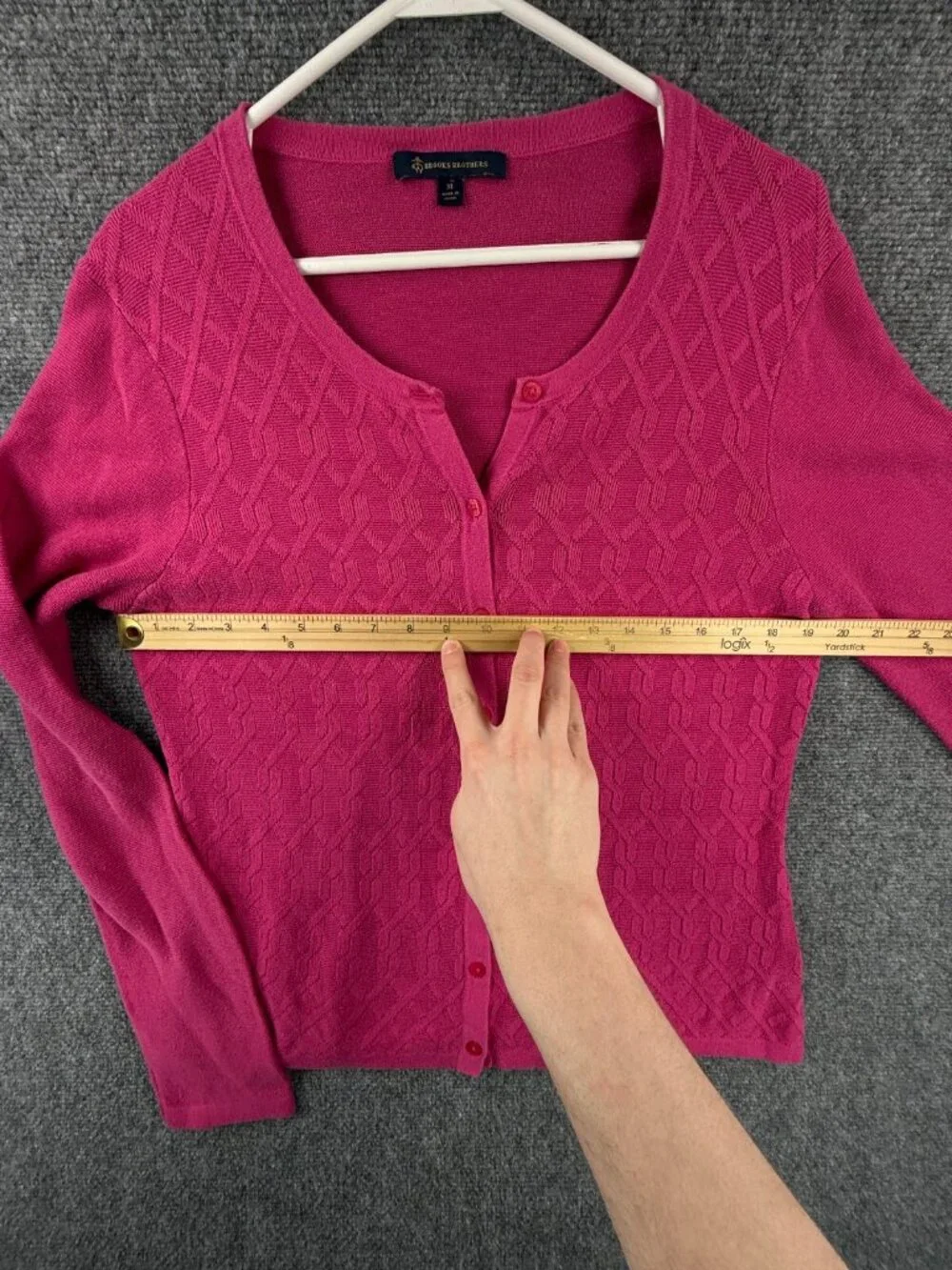 Brooks Brothers Pink Cardigan Sweater Knit XL Textured Long Sleeve Rayon Cotton